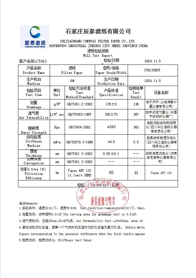 ChenTai nano-filtration paper test report - 1